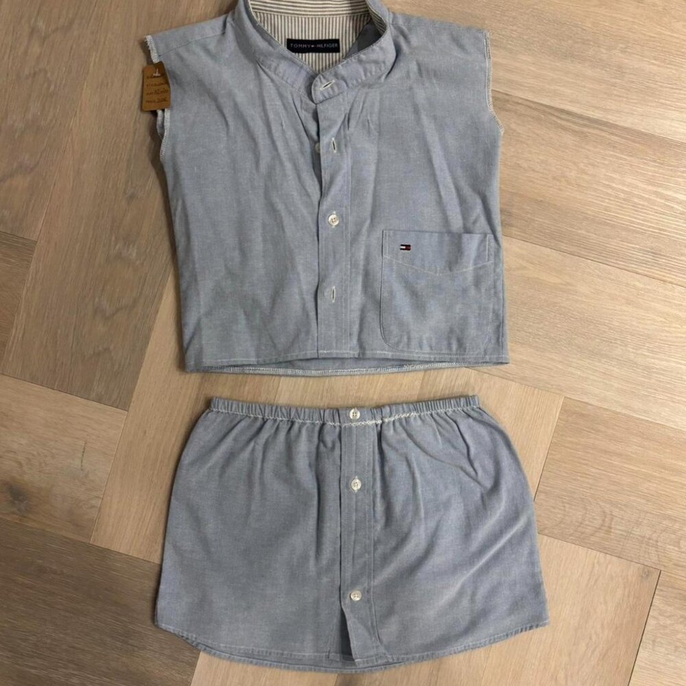 Tommy Hilfiger Reworked Vintage Two Piece Tank Top Blouse and Skirt Set